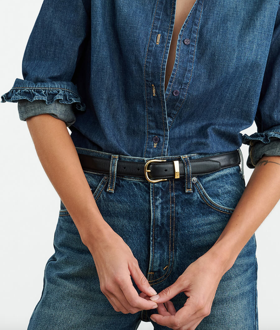 louise belt black w/ shiny brass buckle