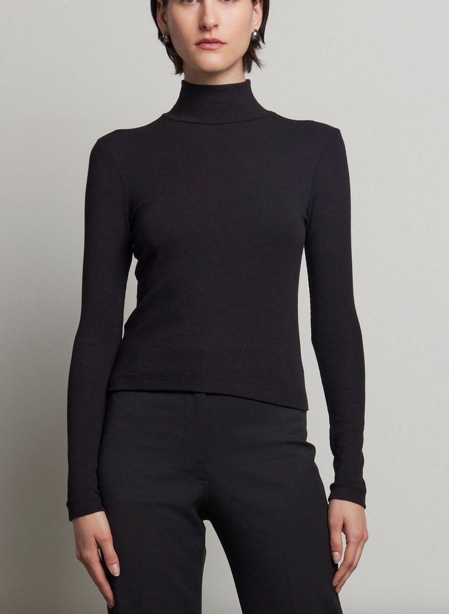 helm ribbed black mockneck