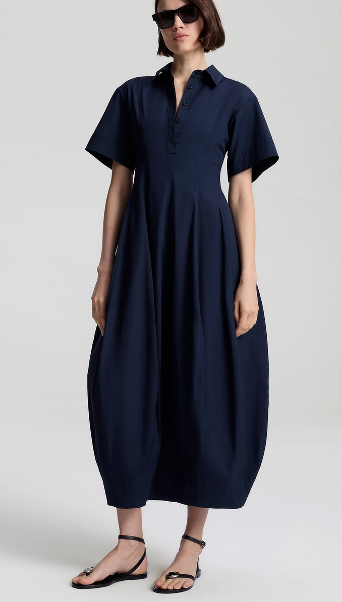 Della stretch cotton midi dress evening blue