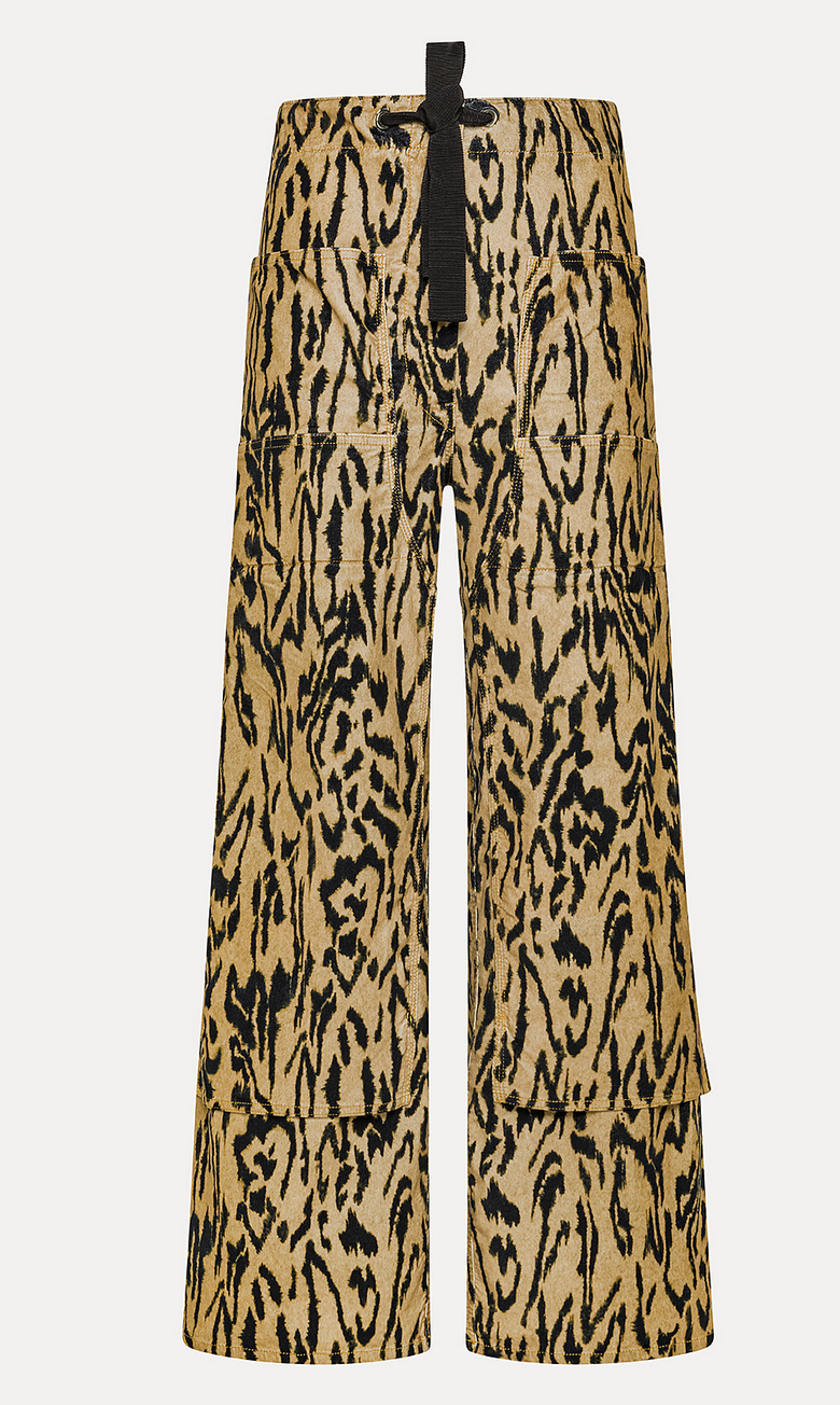 cargo trousers in cotton velvet with moire print honey