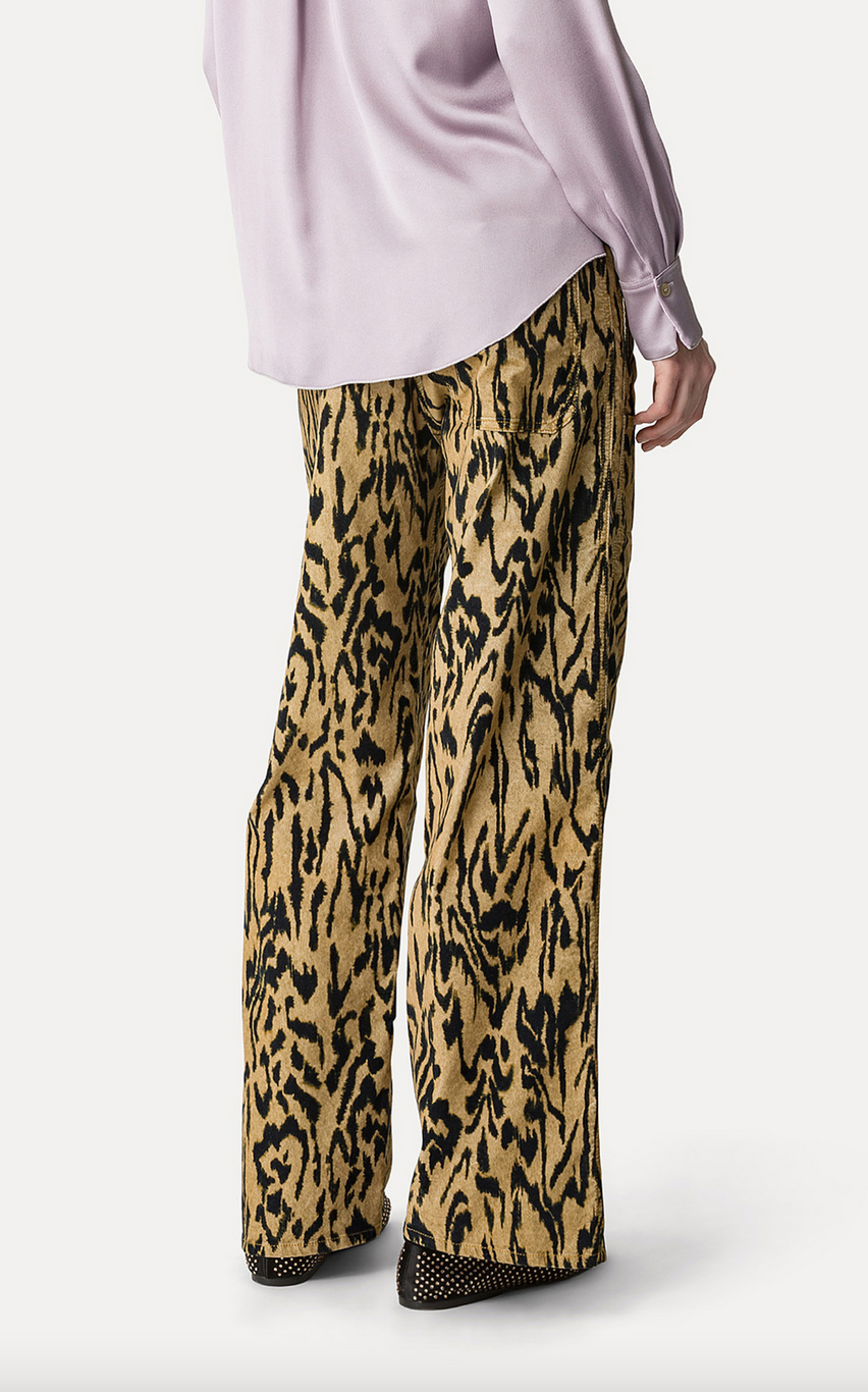 cargo trousers in cotton velvet with moire print honey