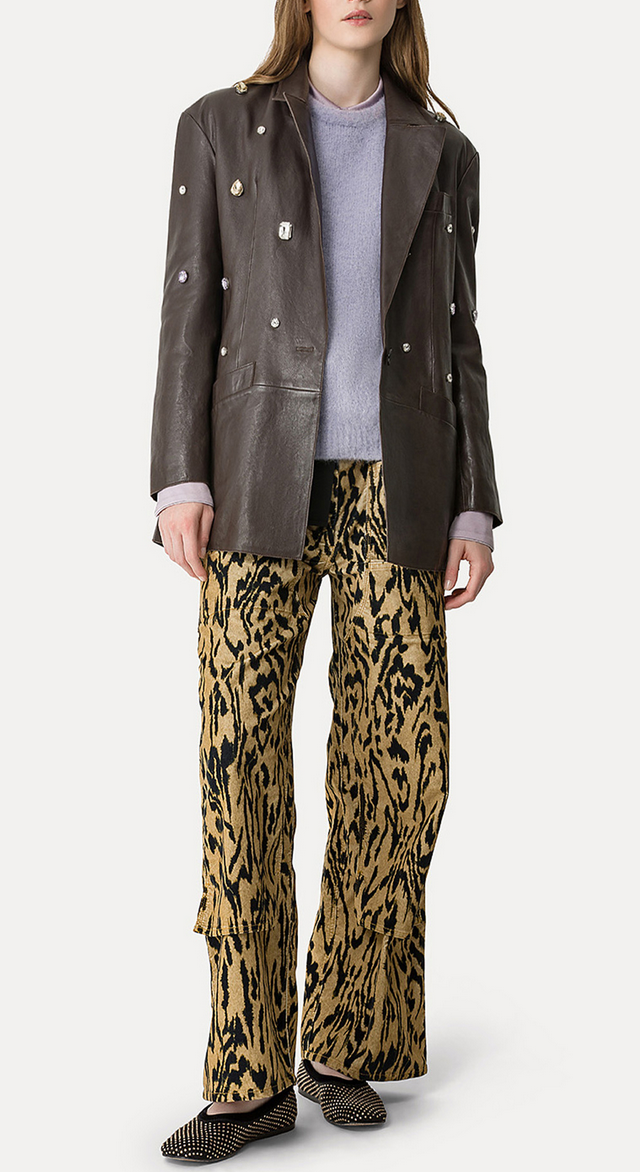 cargo trousers in cotton velvet with moire print honey