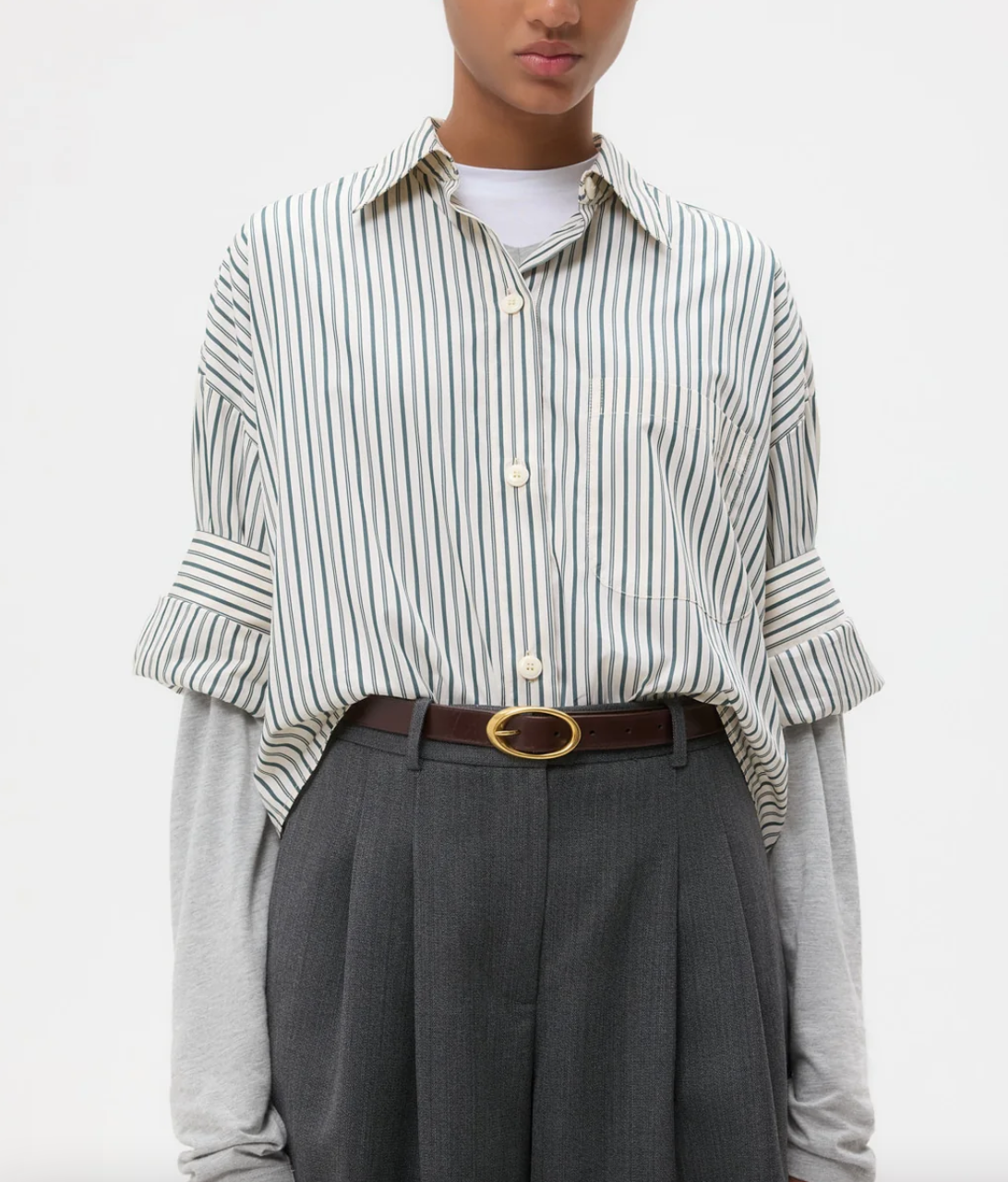 next ex shirt in dancing striped cotton shirting ivory cilantro