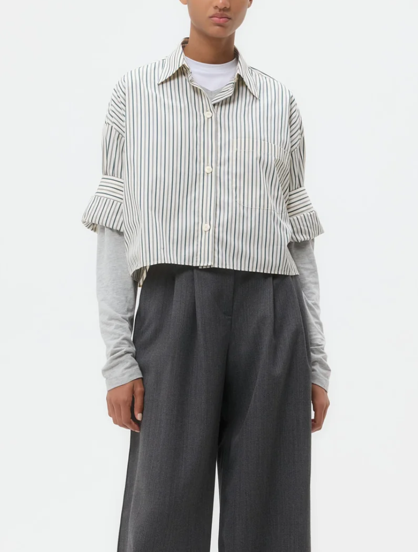 next ex shirt in dancing striped cotton shirting ivory cilantro