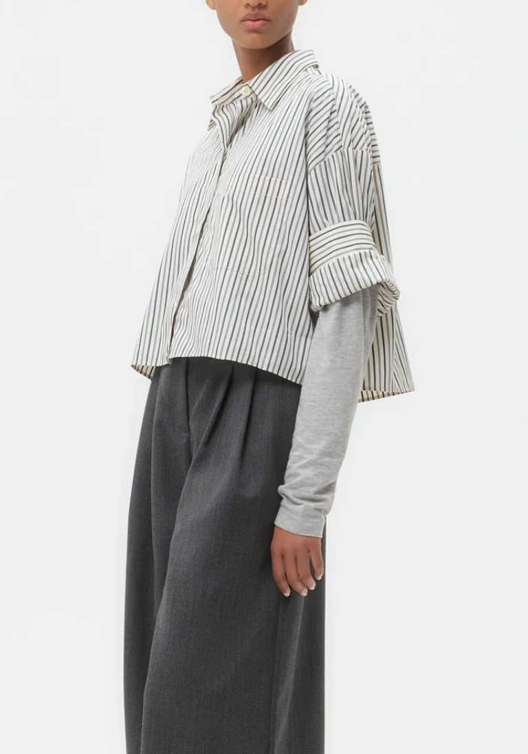 next ex shirt in dancing striped cotton shirting ivory cilantro