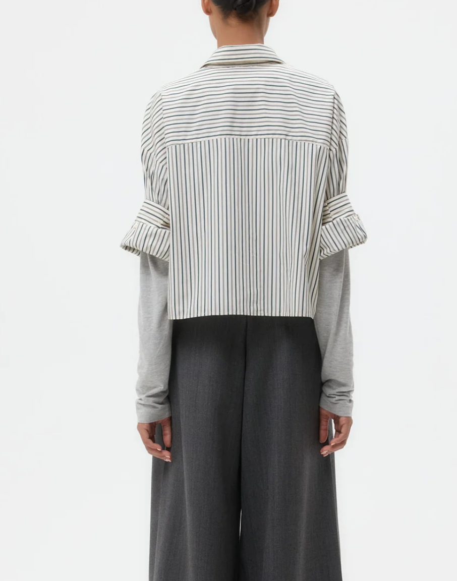 next ex shirt in dancing striped cotton shirting ivory cilantro