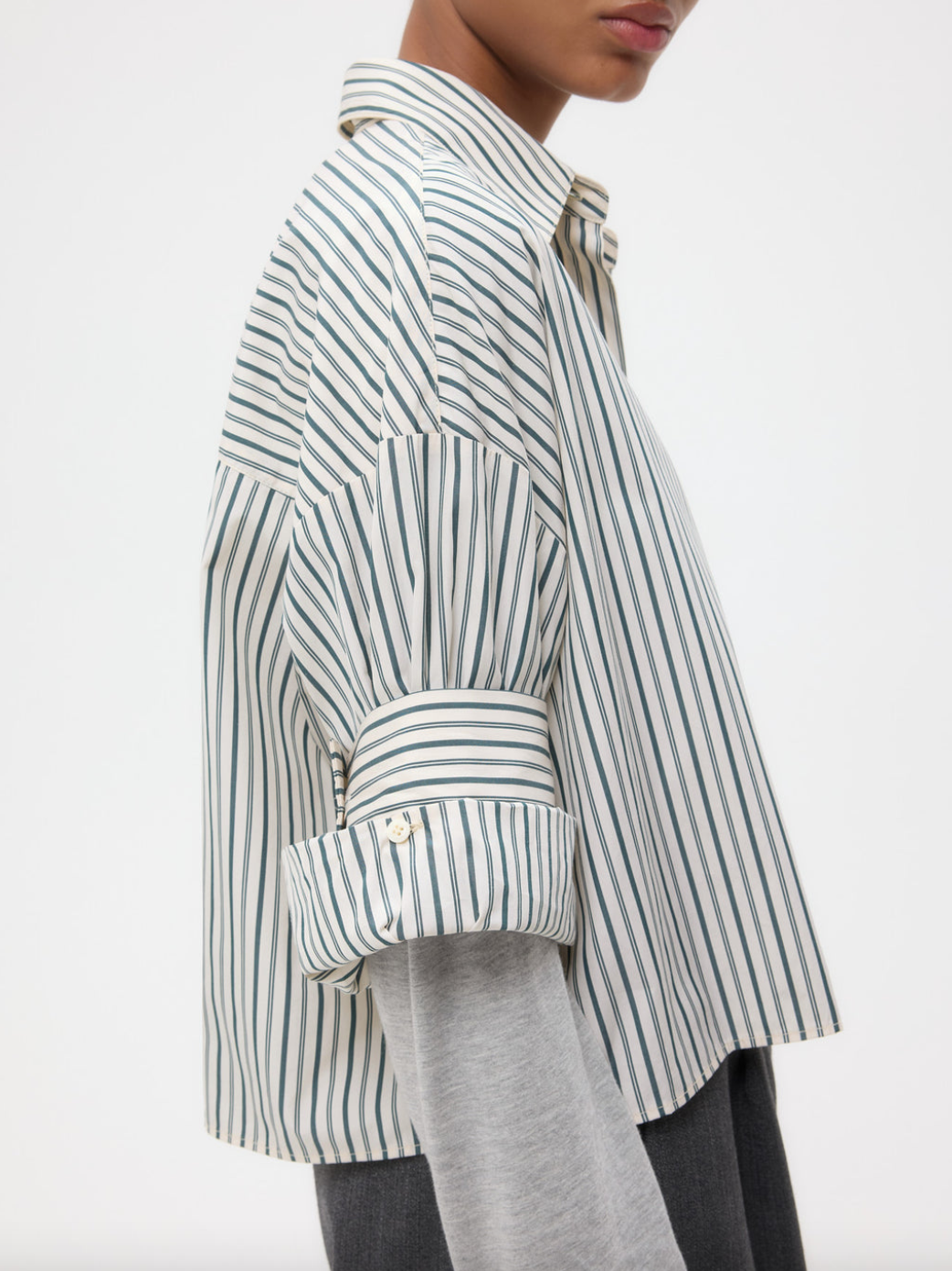 next ex shirt in dancing striped cotton shirting ivory cilantro