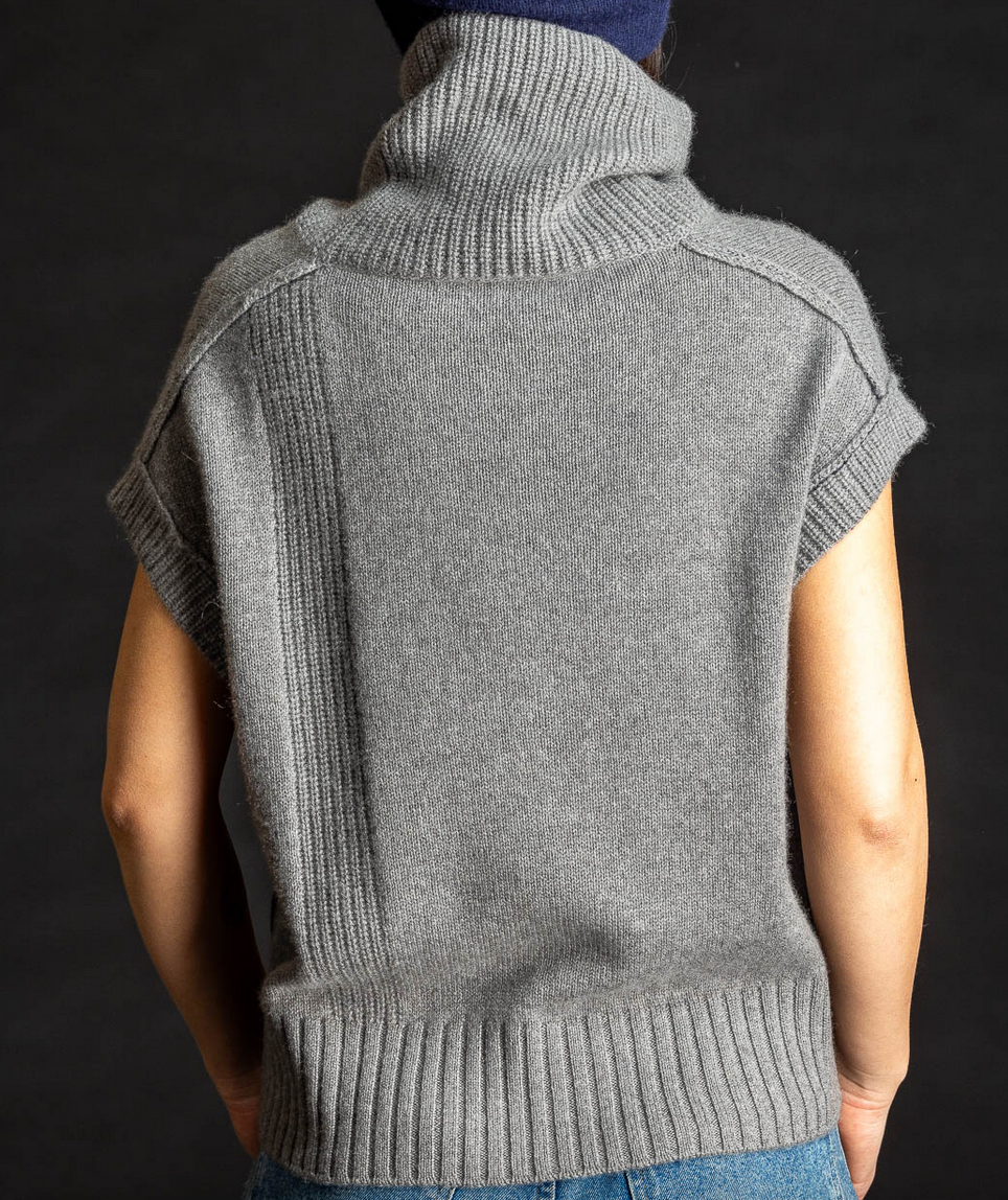 Mock pullover cashmere sleeveless elephant gray
