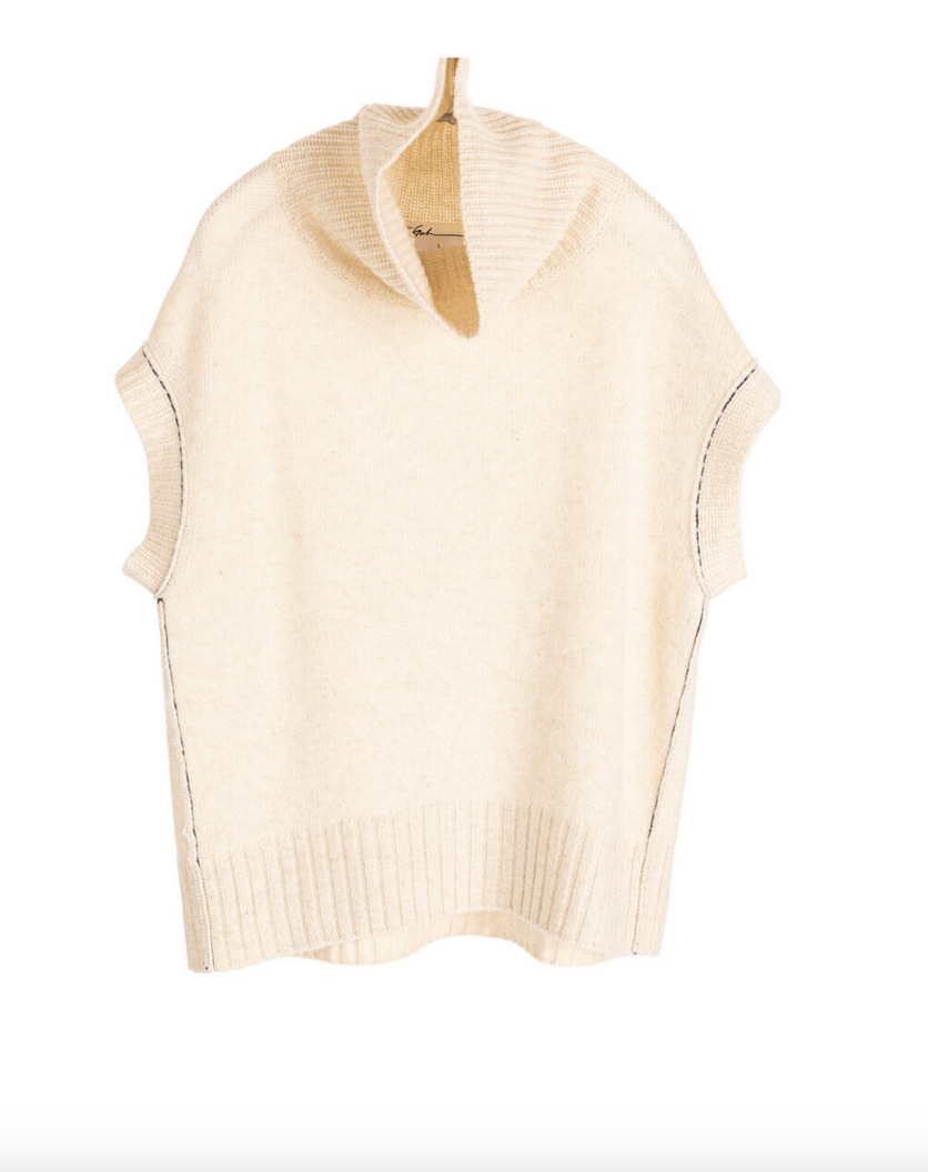 mock pullover cashmere vest natural