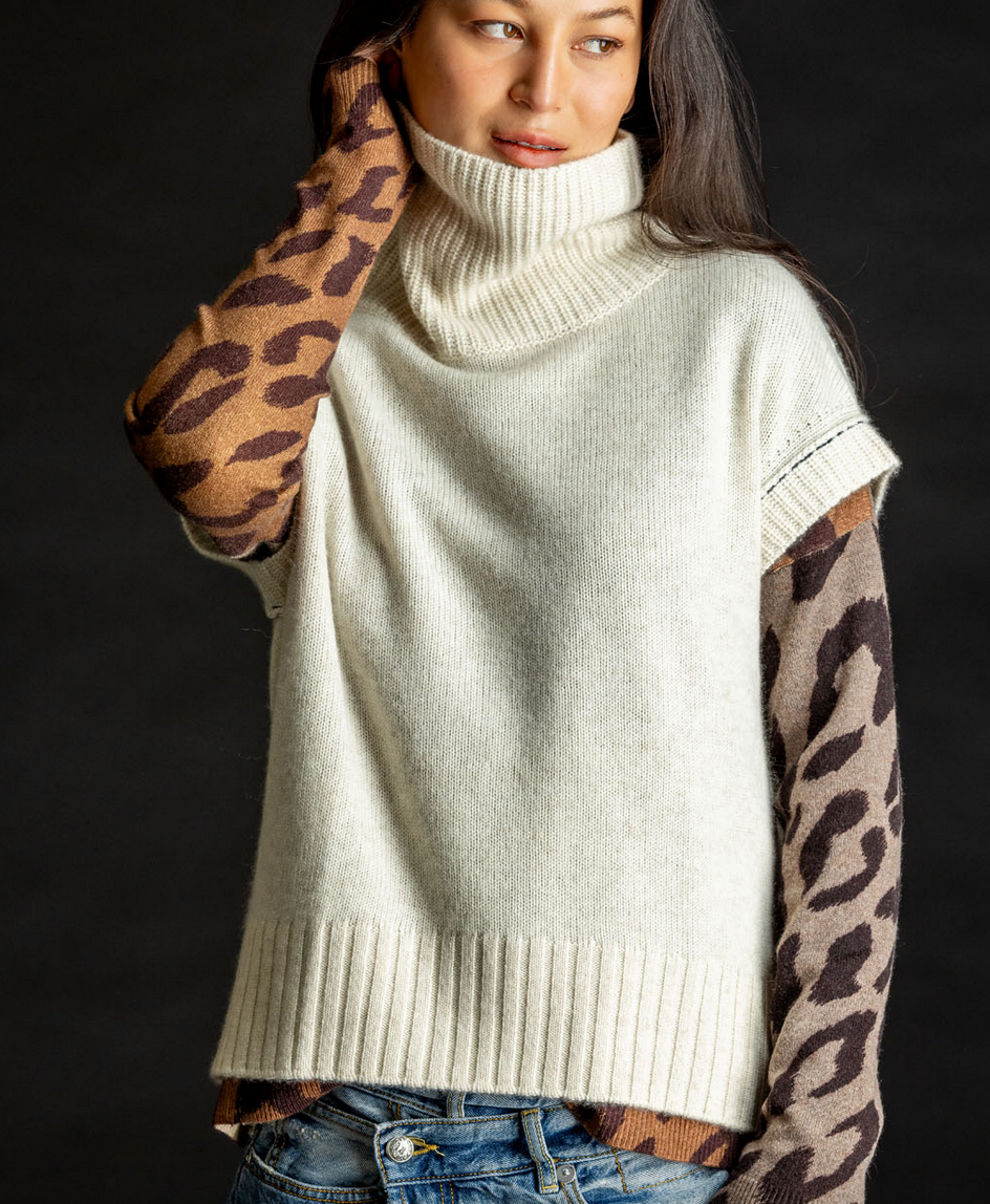 mock pullover cashmere vest natural