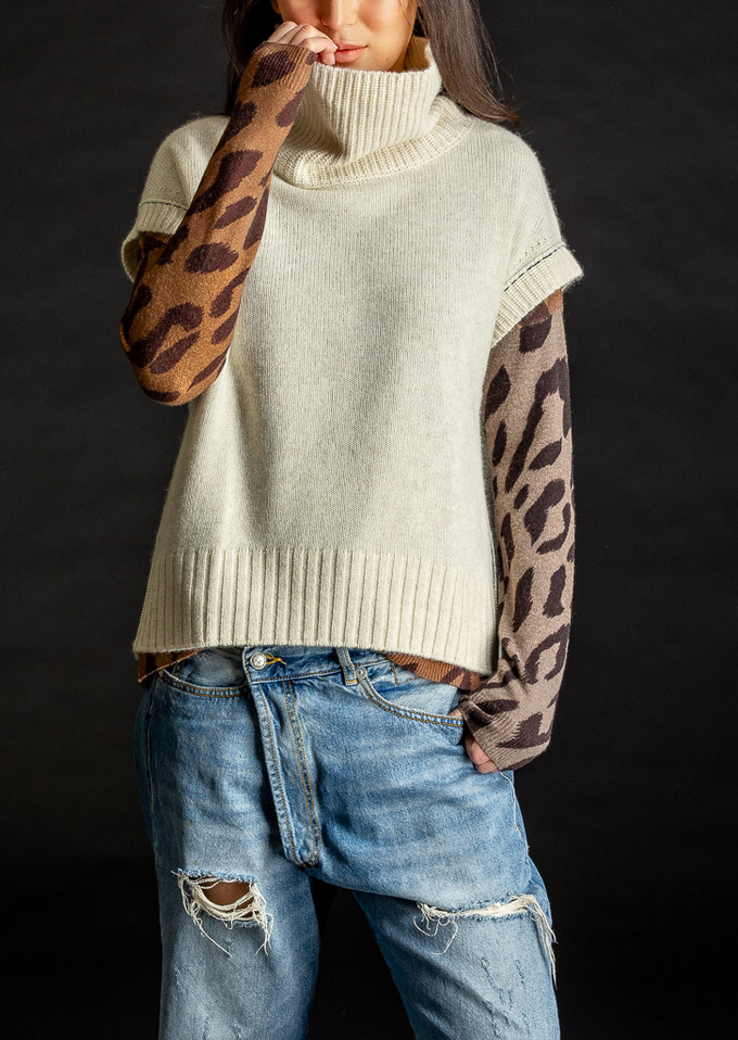 mock pullover cashmere vest natural