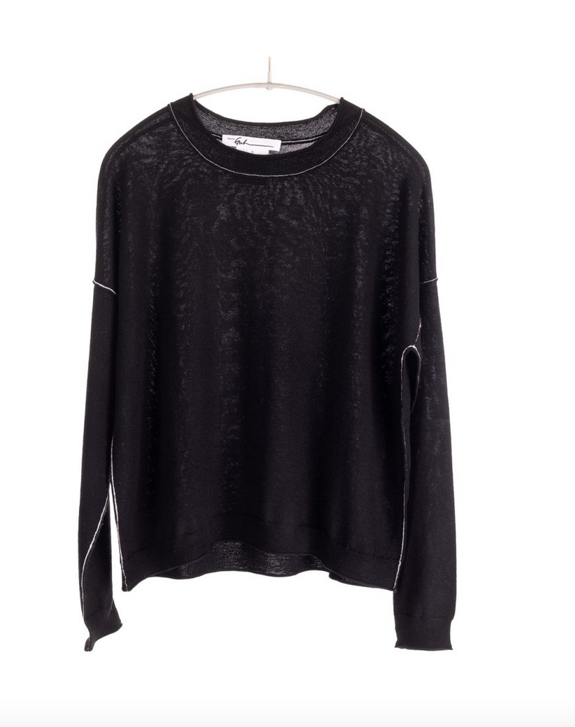 long sleeve relaxed crewneck sweater worsted cashmere black