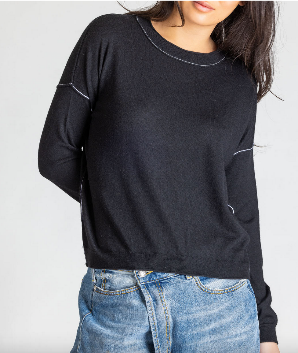 long sleeve relaxed crewneck sweater worsted cashmere black