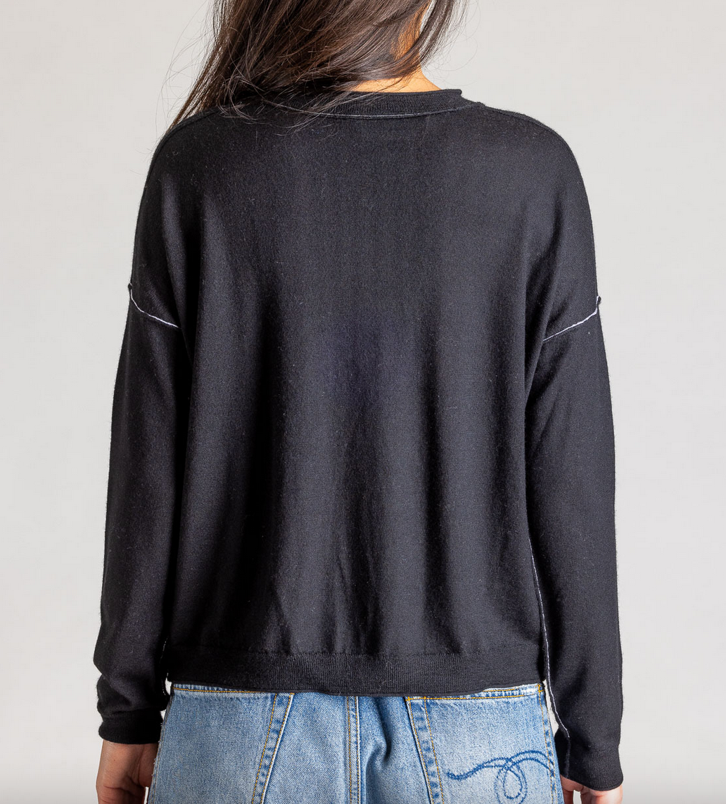 long sleeve relaxed crewneck sweater worsted cashmere black