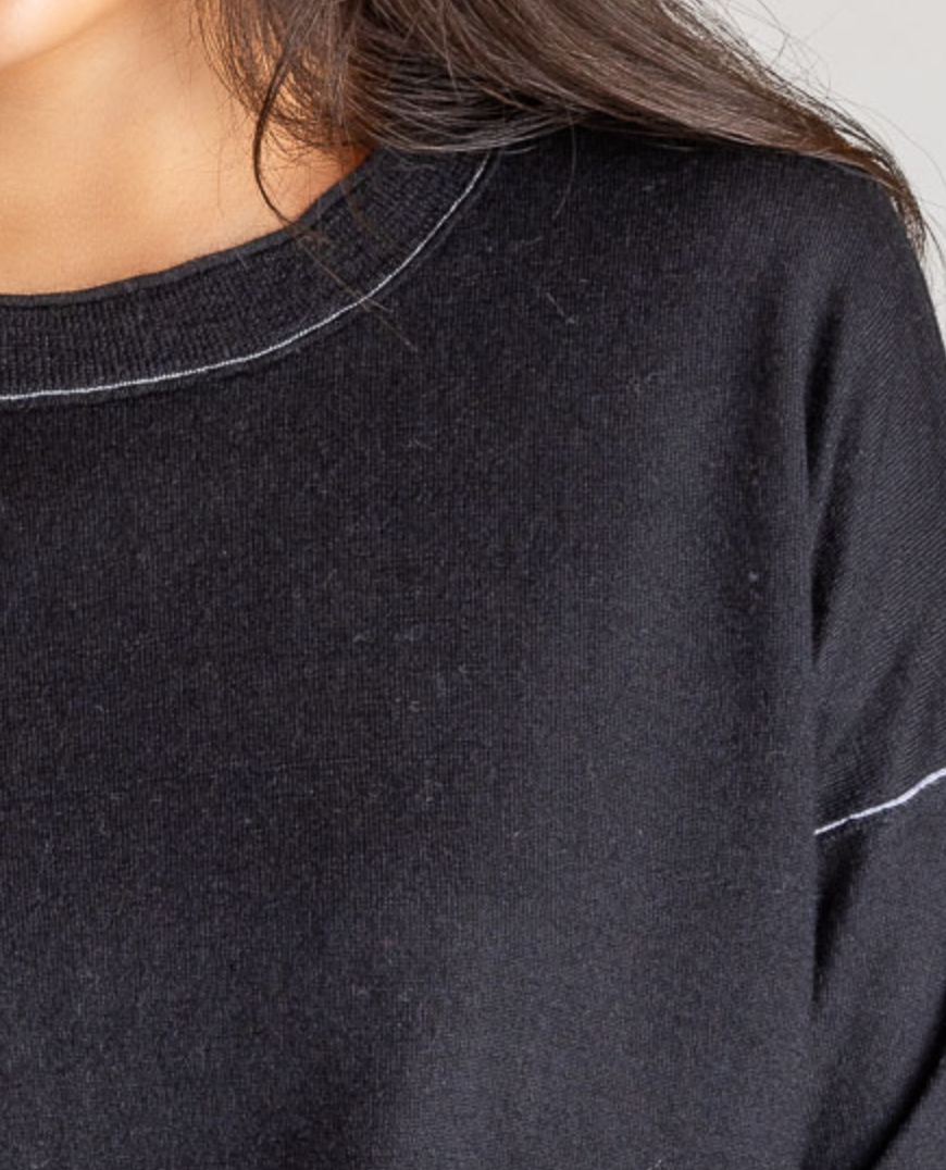 long sleeve relaxed crewneck sweater worsted cashmere black
