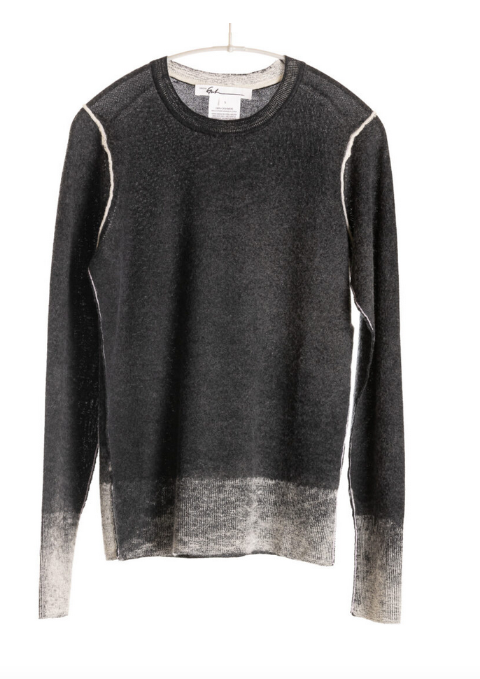 Reversible printed crew in worsted cashmere off black