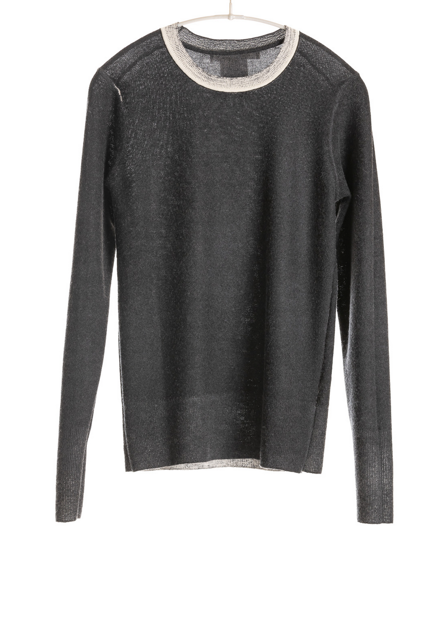 Reversible printed crew in worsted cashmere off black