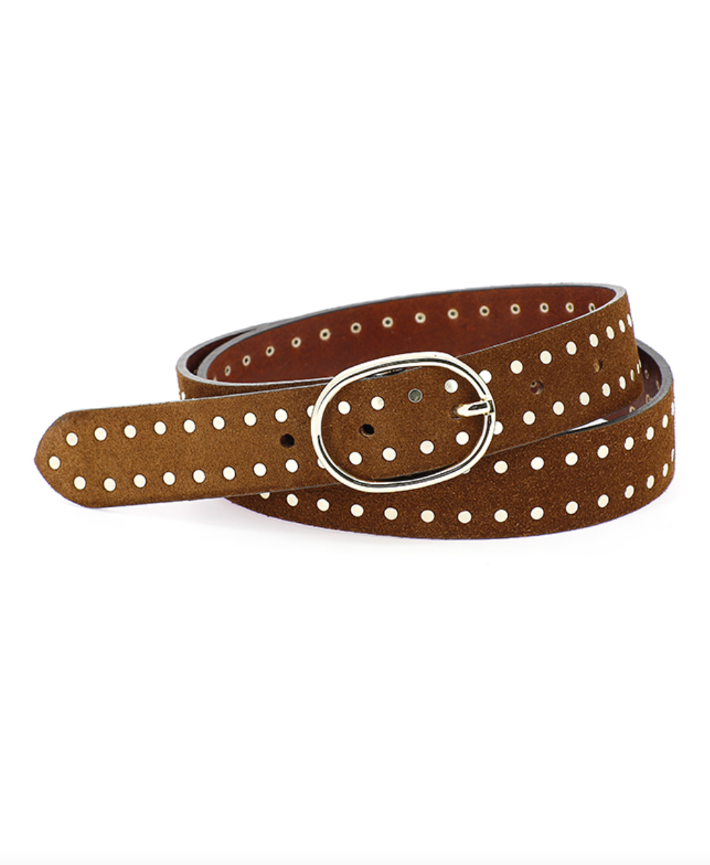 la pasha velours brown suede studded belt