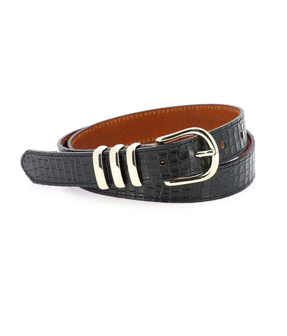 La iena mushu black croco belt with gold