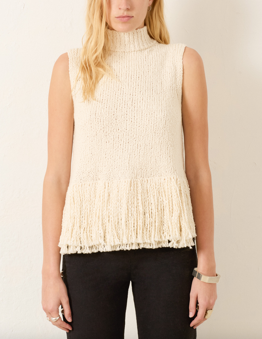 sonia snow fringe top white