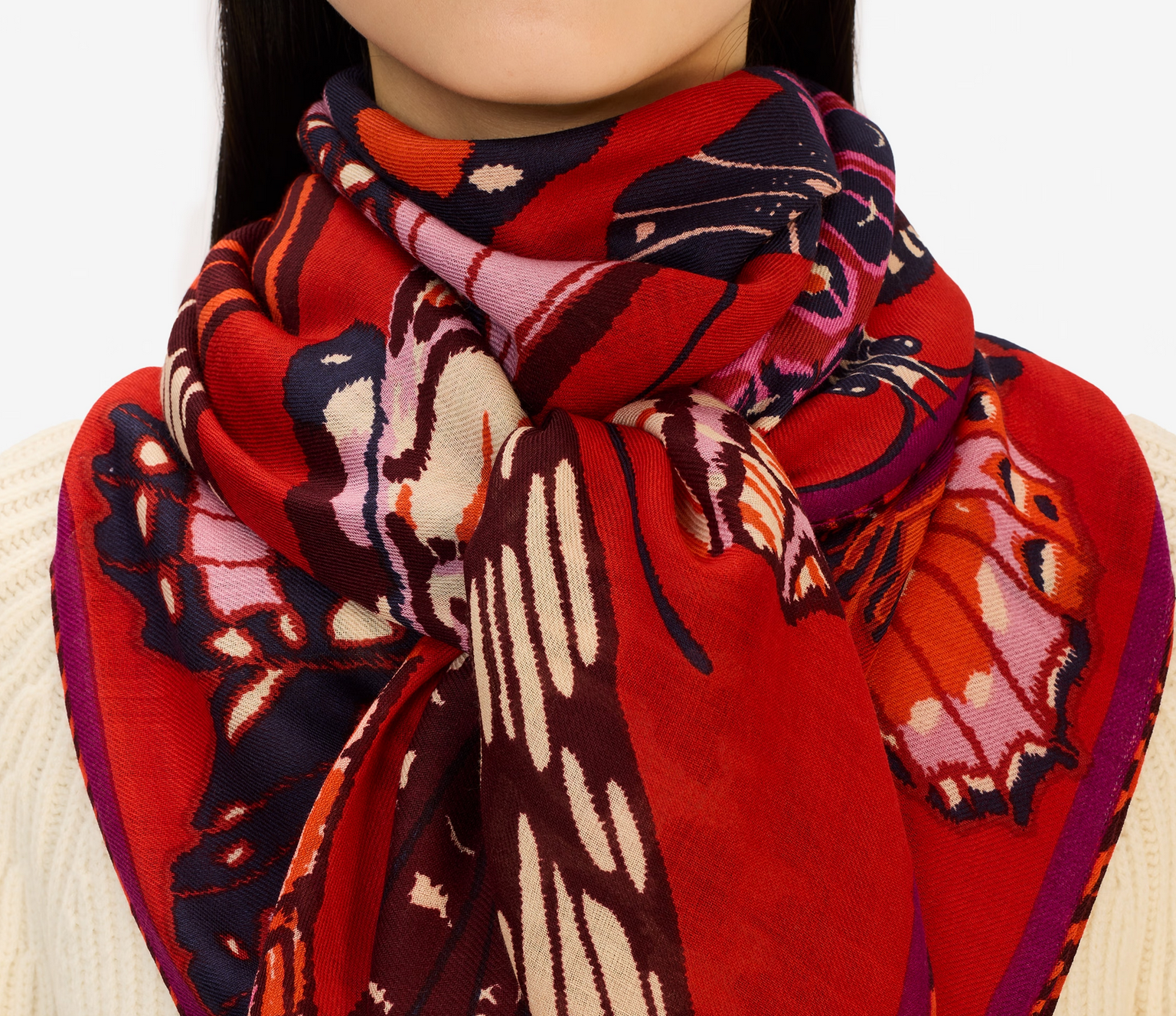 square scarf 130 papillons red
