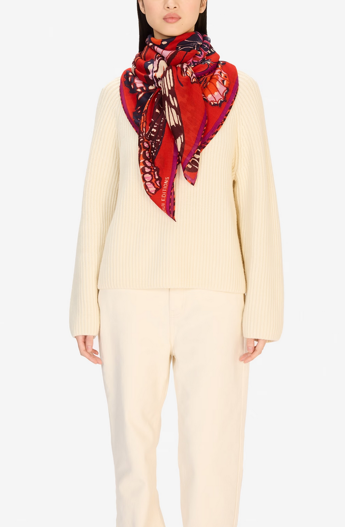 square scarf 130 papillons red