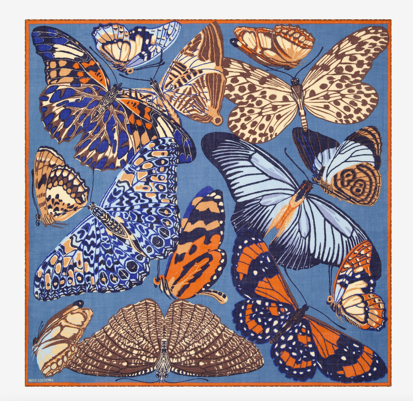 square scarf 130 papillons duck blue