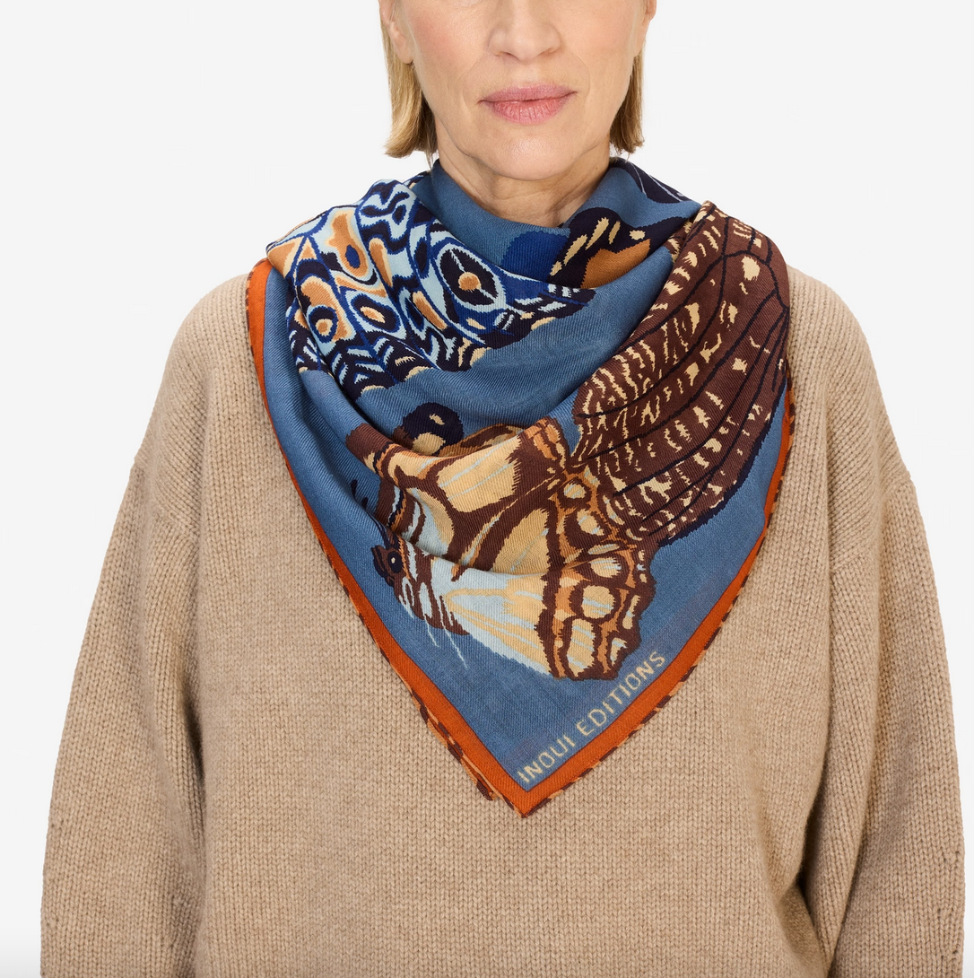 square scarf 130 papillons duck blue