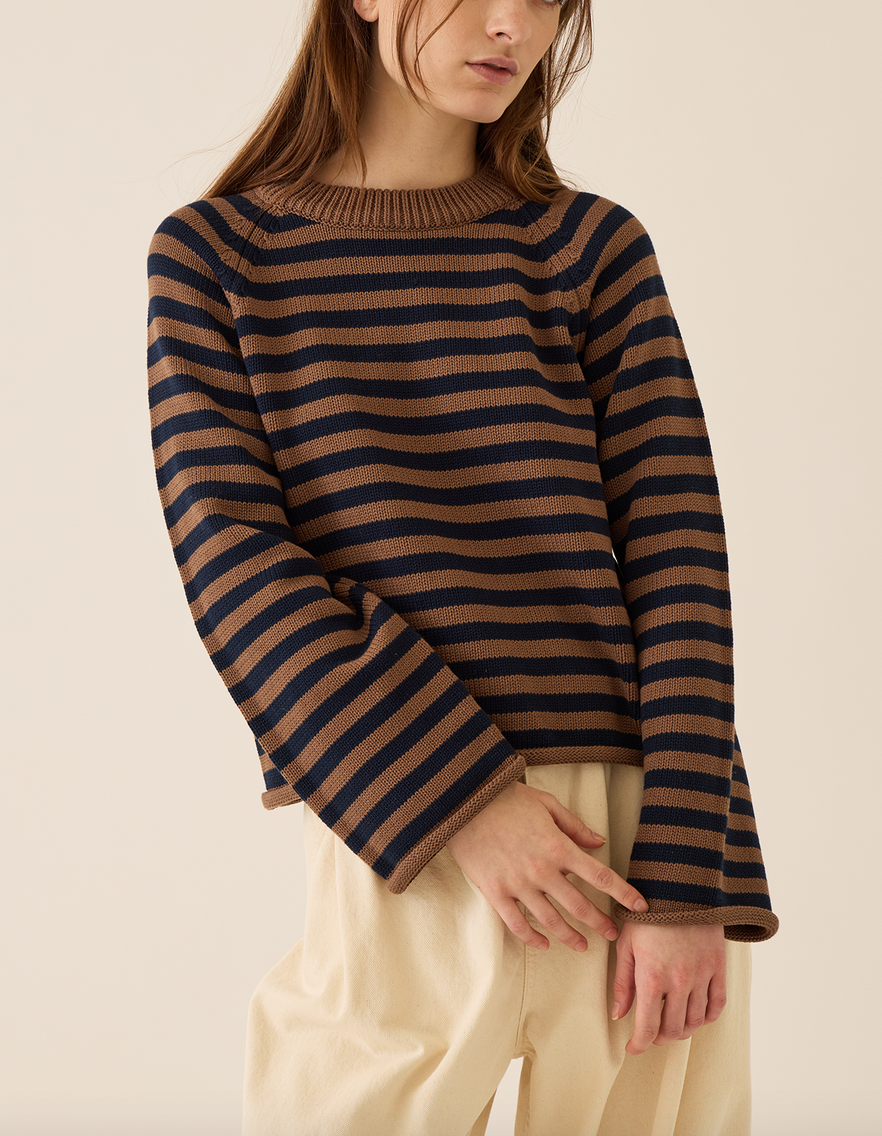 Andi stripe cotton sweater mocha / navy