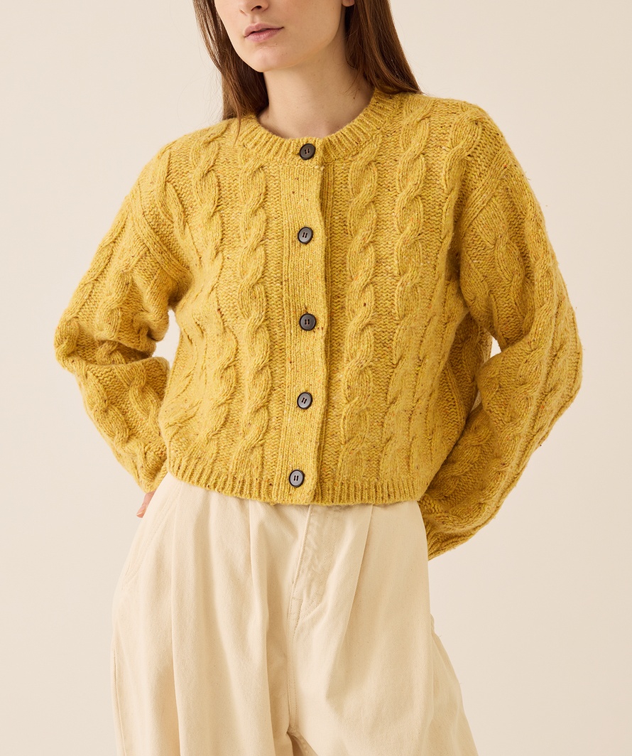Kinsley speckled wool cardigan corn