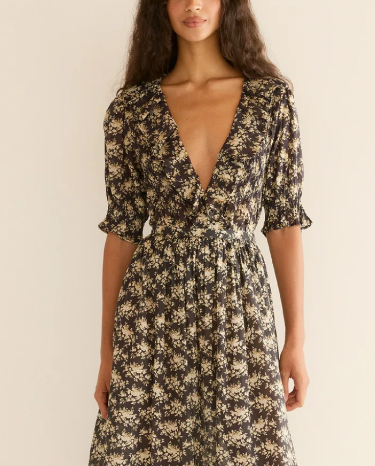 Henri top noir rosier floral