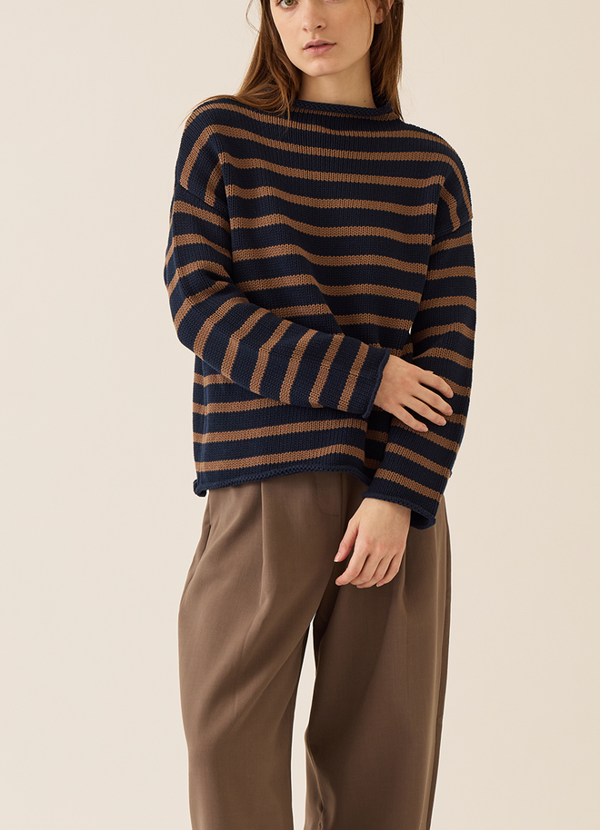 lamis stripe cotton sweater navy mocha