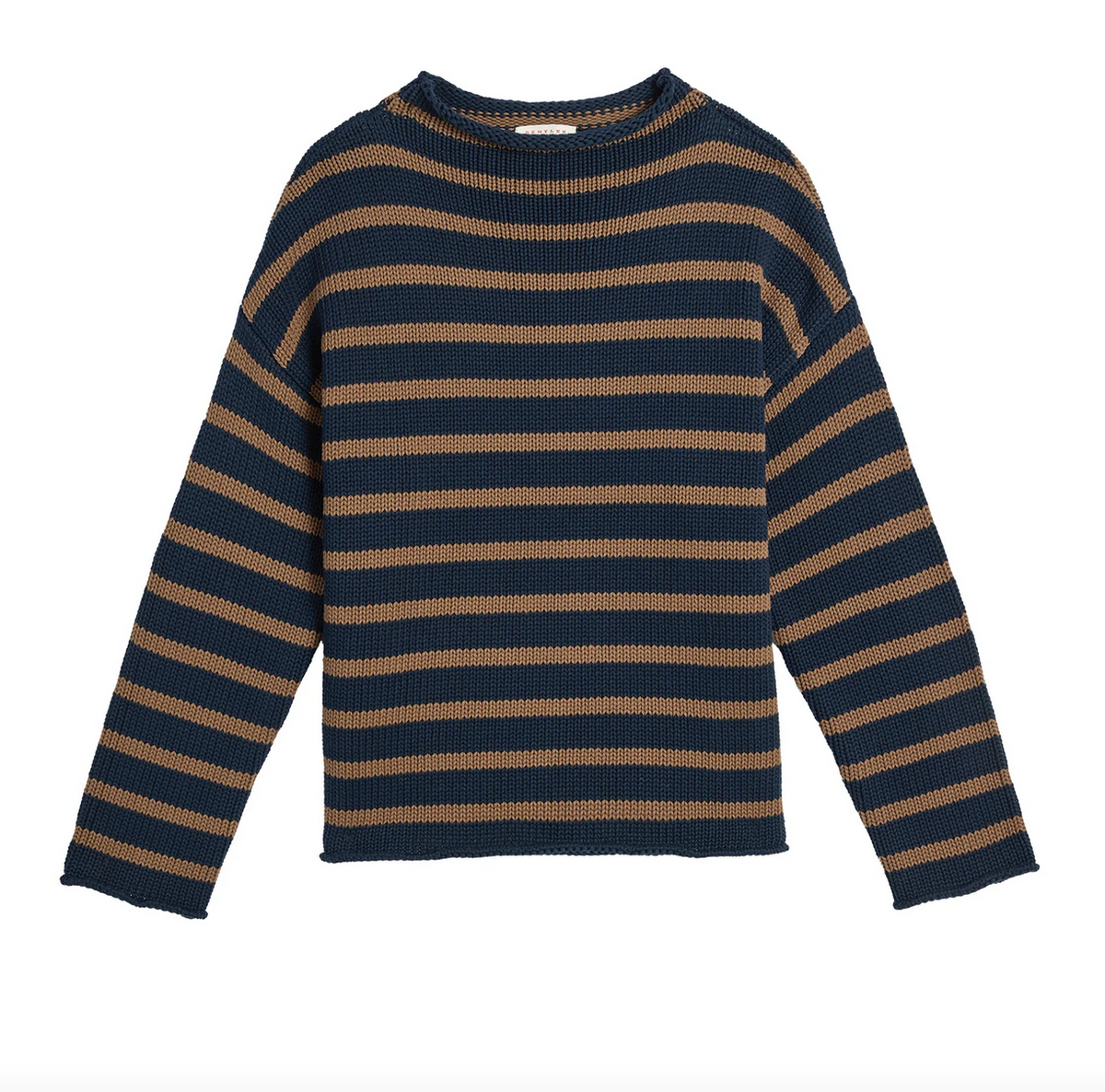 lamis stripe cotton sweater navy mocha