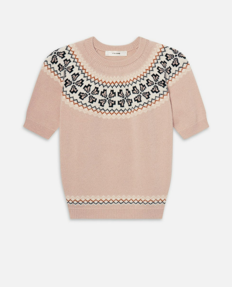 the cashmere fairisle crew sweater pink sand