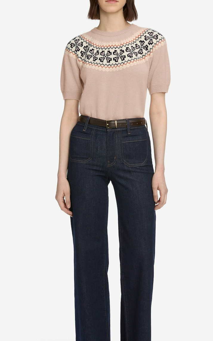 the cashmere fairisle crew sweater pink sand