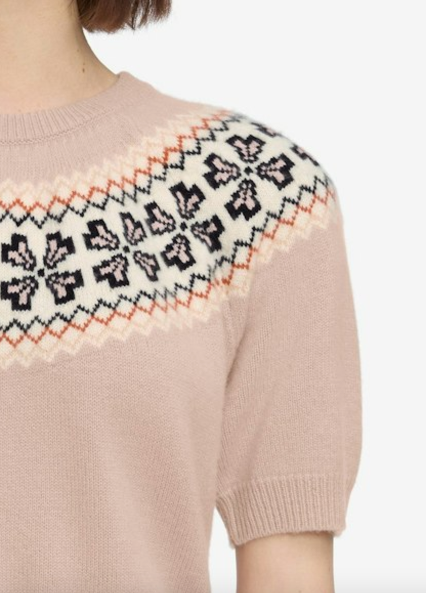 the cashmere fairisle crew sweater pink sand
