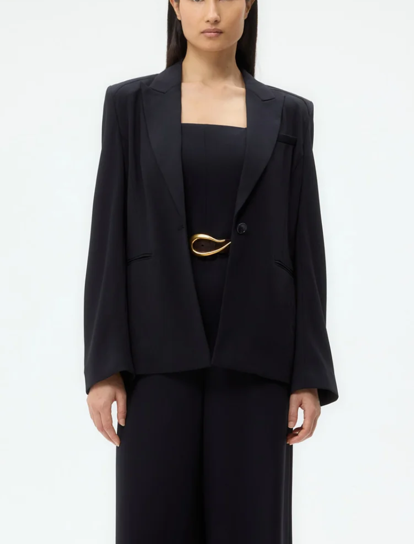midnight boy blazer in drapey wool crepe