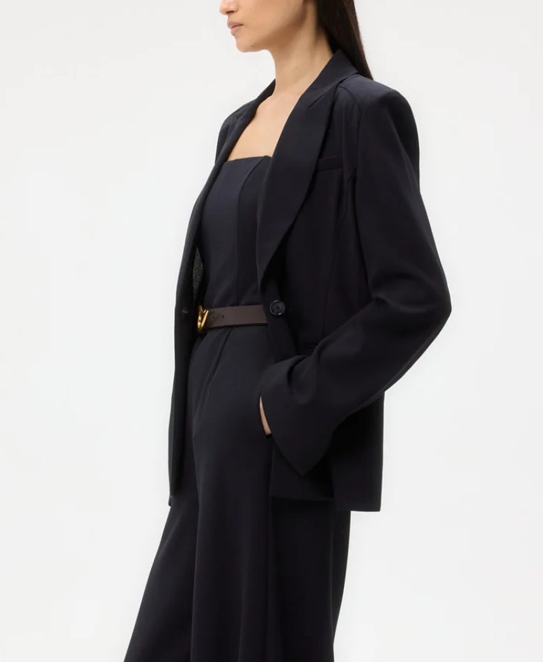 midnight boy blazer in drapey wool crepe