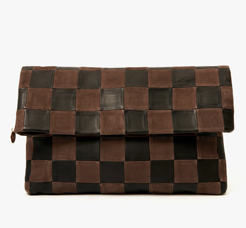 Carryall clutch with tabs black/ chocolate oversized checker