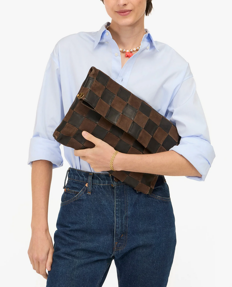 Carryall clutch with tabs black/ chocolate oversized checker