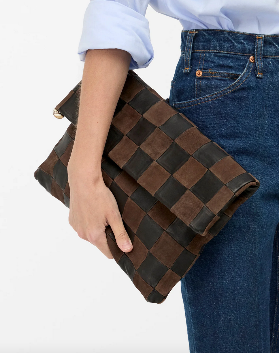 Carryall clutch with tabs black/ chocolate oversized checker
