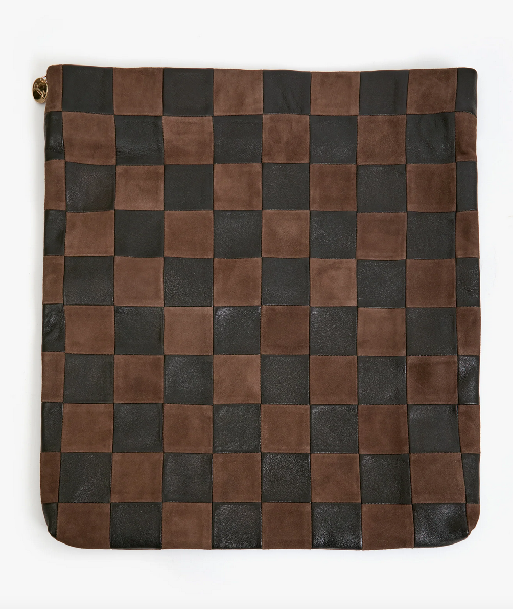 Carryall clutch with tabs black/ chocolate oversized checker