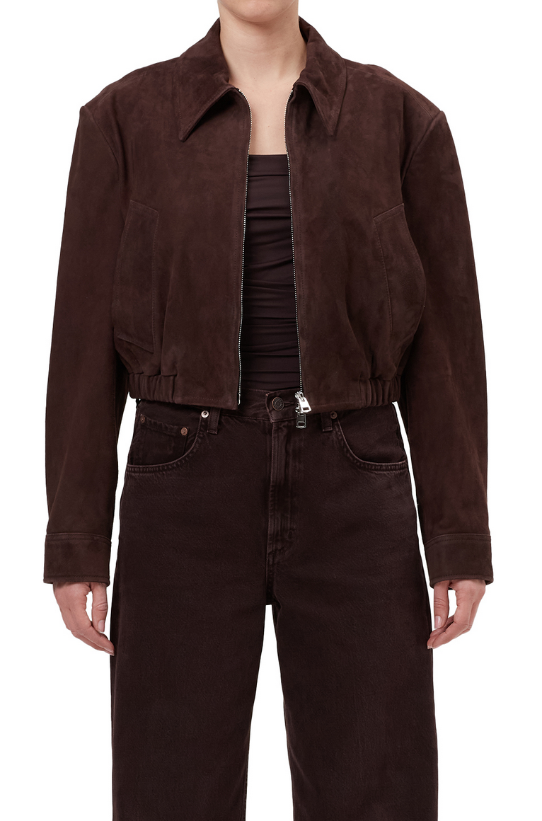 nahla cropped suede jacket in root