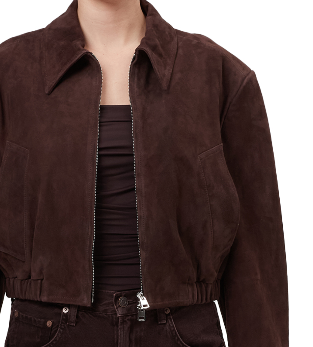 nahla cropped suede jacket in root