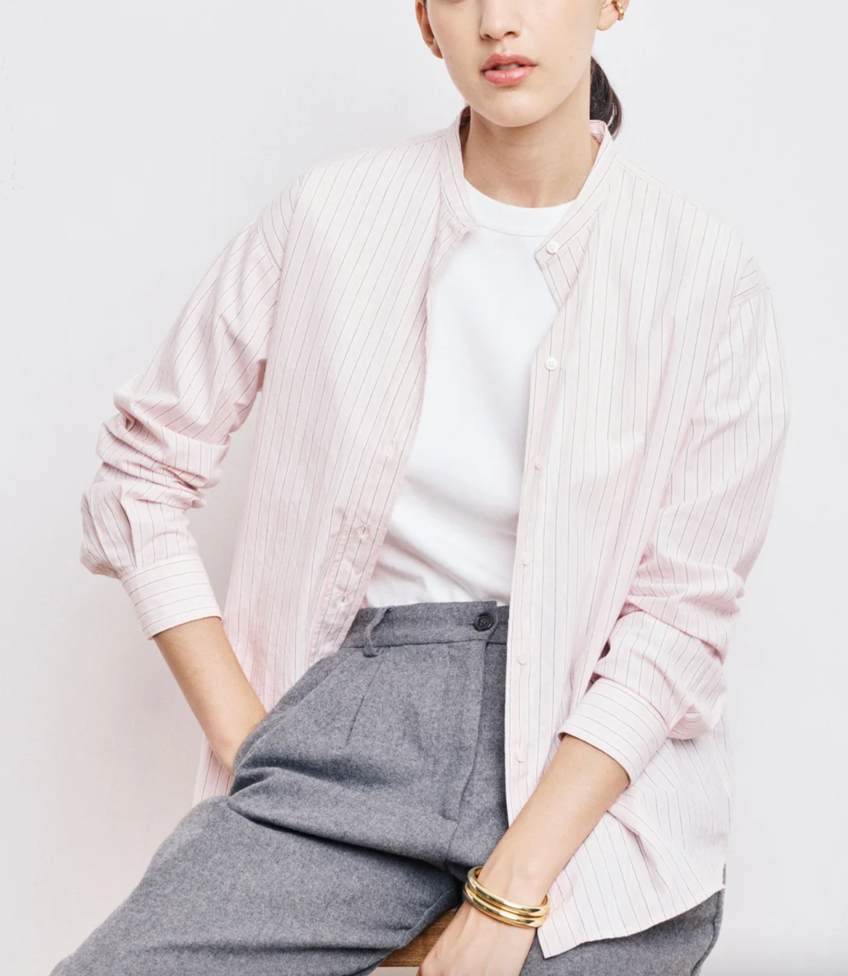 Cristal pink striped cotton poplin shirt