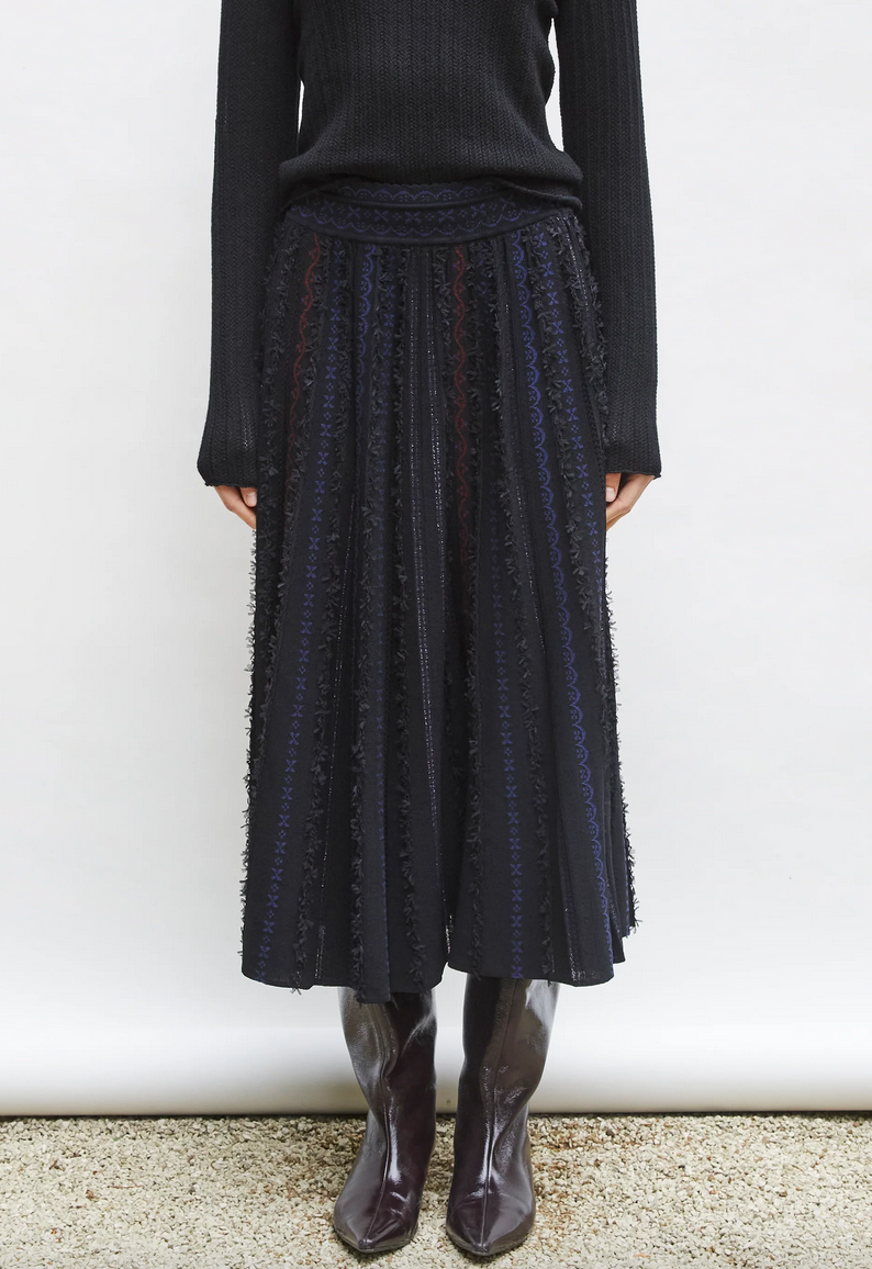 Daiquiri 2 long dotted swiss knit skirt deep black