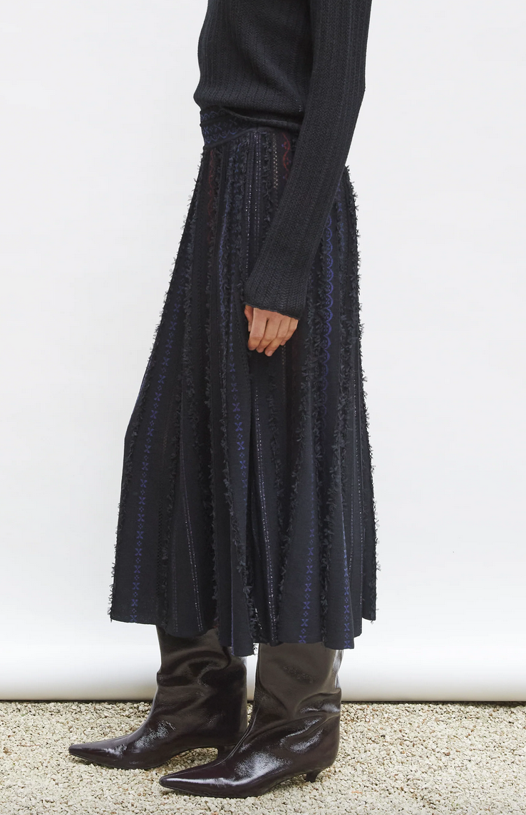 Daiquiri 2 long dotted swiss knit skirt deep black