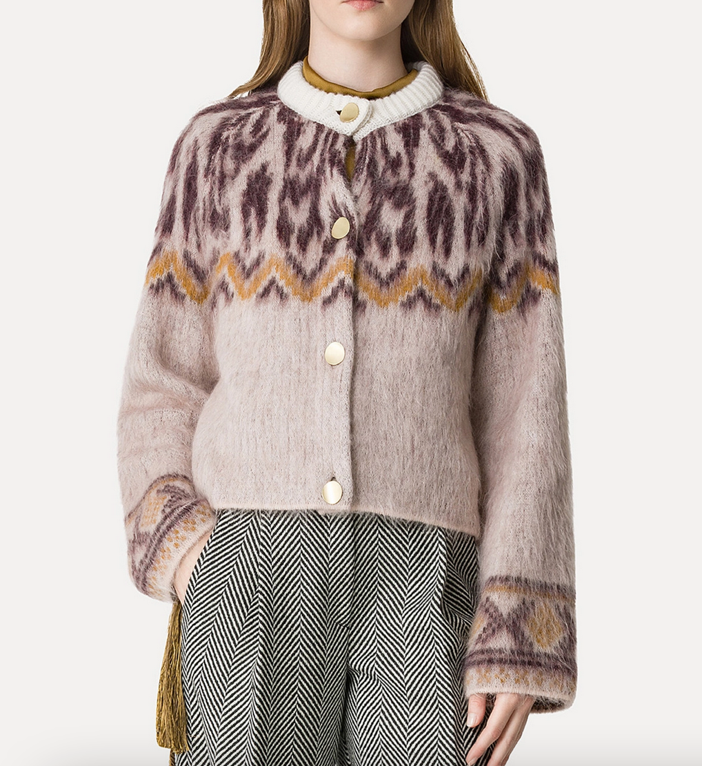 jacquard cardigan in baby alpaca wool blush
