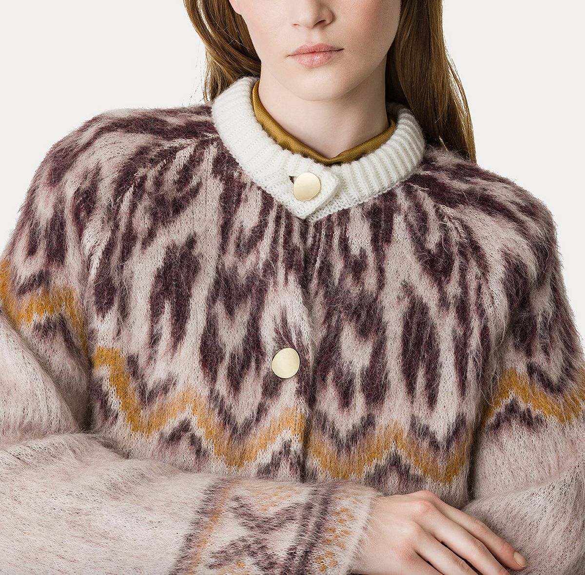 jacquard cardigan in baby alpaca wool blush
