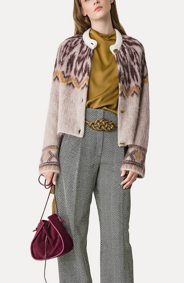 jacquard cardigan in baby alpaca wool blush